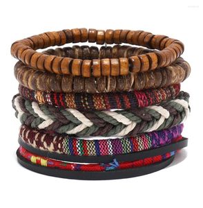 Charm Bracelets 4Pcs/ Set Braided Wrap Leather For Men Vintage Life Tree Rudder Wood Beads Ethnic Tribal Wristband Rope Bracelet