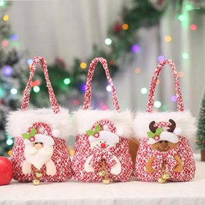 Decorações de natal saco de presente rosa dos desenhos animados papai noel boneco de neve elk natal véspera portátil maçã feliz decoração pacote de doces noel fav