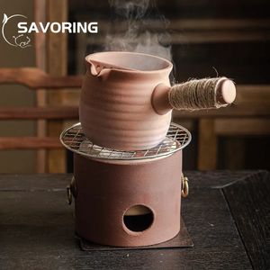 Japanese Coarse Pottery Handmade Teapot Warmer Ceramic Retro Tea Heater Candle Stand Kettle Holder Tea Stove Kung Fu Tea Set 240202