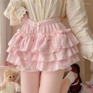 Saias Japonês Bonito Lolita Lanterna Calças Puffy Saia Bottoms Feminino Outono Inverno Pelúcia Shorts de Segurança Calças de Abóbora Mini