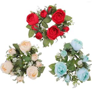 Dekorativa blommor 3 datorer Rose Candlestick Garland ringer Kransar Julbord TABELT TEA LJUS ARTICIAL PLASTY PLACTY DECOR