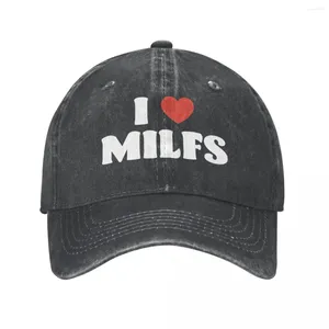 Ball Caps Fashion I Love Milfs Baseball Cap Unisex Style Distressed Denim Snapback Hat Outdoor Activities Unstructured Soft