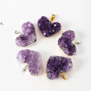 Natürlicher Amethyst-Cluster-Kristall-Anhänger, Liebesgeschenk, Chakra-Heilung, Reiki, Mineralquarz, Energie, Rohstein-Halskette mit Leder, tt0205