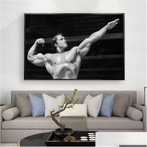 Obrazy Arnold Schwarzeer-Bodybuilding Motywacyjny cytat Canvas Poster Gym Room Fitness Sport Picture Drop dostawa ogród dom Dhzjw