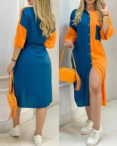 Casual Dresses Women's Dress Long Sleeve Turn-Down Colver ColorBlock Button Design