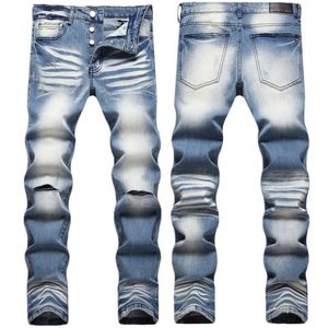 Adam Baggy Yığın Pantolon Erkek Tasarımcıları Sıkıntılı Yırtıcı Bikter İnce Düz Denim Baskı Kadın Moda MANS Sıska Pantolon Yığılmış Kot Men Giyim