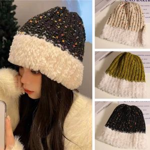 Mode Frauen Strickmütze Kunstpelz weiße Krempe dicke warme Motorhaube Winter Strickmütze Ohr kältebeständig Schädeldecke Mädchen Gorro Cap Ski 240123