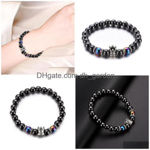 Charm Bracelets Crown Magnetic Hematite Bracelet Ancient Sier Black Beads Women Mens Fashion Jewelry Will And Drop Delivery Dhlj3