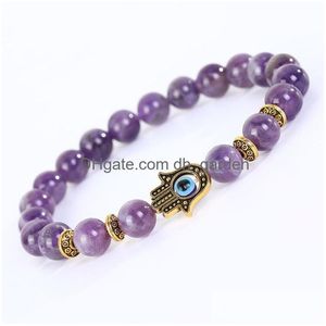 Beaded Amethyst Map Stone Bracelet Strand Buddhas Hand Blue Eye Charm Bracelets Women Fashion Jewelry Drop Delivery Dhcts