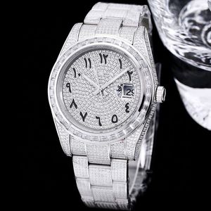 Full Diamonds Mens Watch 41mm Automatic Mechanical Watches Diamond Bezel Waterproof Sapphire Luminous WristWatches Luxury Steel Bracelet