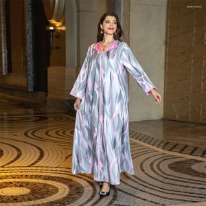 Abbigliamento etnico Diamanti Stampa Jalabiya Moda Abito da festa musulmano Donne Bavero Abaya Dubai Turchia Caftano Marocain Robe Eid Djellaba Caftano