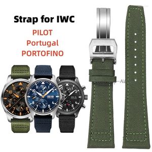 İzle Bantlar 20mm 21mm 22mm naylon tuval IWC Pilot Portekal Portofin Portofino Kumaş Kayışı Katlanır Toka Cowhide Deri Kemeri