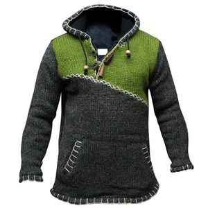 S-4XL Spring and Autumn Men's Plus Size Fashion Casual Loose Block Color Sweater Long Sleeve Hooded Knit Top 240129