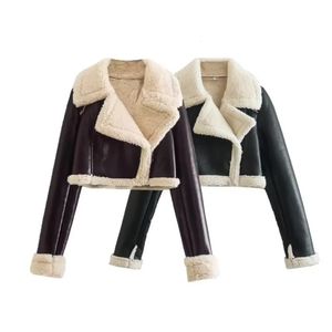 PB ZA Autumn/Winter European and American Style Double Sided Loose Short Zipper Fur Jacket Coat 240202