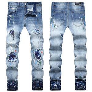 Mens clothing jean men designer jeans baggy pants pour les hommes High Street Hole Star Patch Mens womens star embroidery panel trousers stretch slim fit trousers