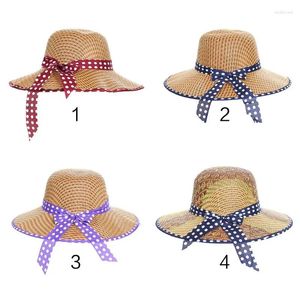 Berets Women Vintage Country Summer Straw for Sun Hat Contraving Color Polka Dot PR