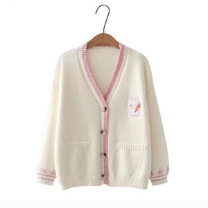 Cardigan maglione da donna con ricamo cartone animato coniglio Y2K Top autunno maglieria allentata giacche cardigan lavorato a maglia casual femminile 240123