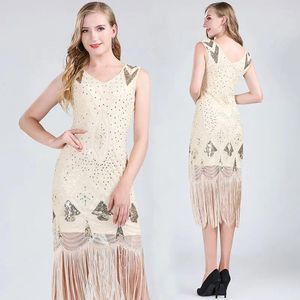 Stage Wear Women 1920s Sequin Dance Costumes For Fringe Latin Dress Beaded V-Neck Sleeveless Long Party Costume