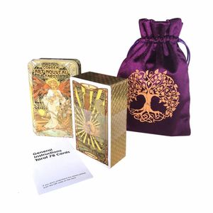 78Card Golden Art Nouveau Tarot Tin Box Gilded Edge Fate Divination Family Party Spela kortspel Tarotkort Gratis väska leverans 240202