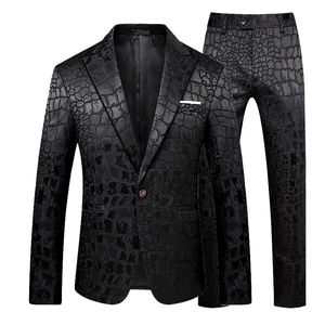 Luksusowy kombinezon Jacquard Men Business Banquet Party Wedding Party Groom Swallowtail Dress Men's Slim Fit Blazers Pants Duży rozmiar 6xl 240123