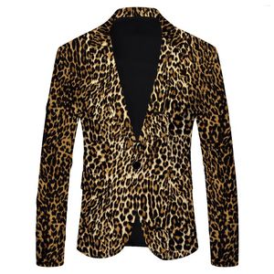 Ternos masculinos 2024 leopardo impressão terno jaqueta fino ajuste casual moda britânica blazers casaco de manga comprida dj festa wear