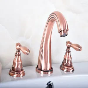 Bathroom Sink Faucets Antique Red Copper Brass Deck Mounted Widespread Basin Faucet 3 Holes Mixer Tap Dual Handles Levers Arg082