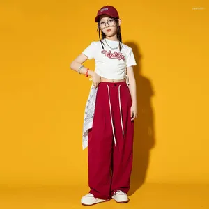 Bühnenkleidung Jazz Dance Kostüm Teenager Mädchen Tops Rote Hosen Hip Hop Kleidung Moderne Performance Outfit Ballsaal Praxis BL10193