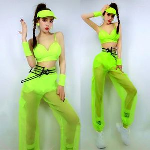 Stage Wear Gogo Dance Fluorescente Verde Vestito Bikini Donna Abiti Hip Hop Dj Jazz Performance Costume Discoteca DNV15847