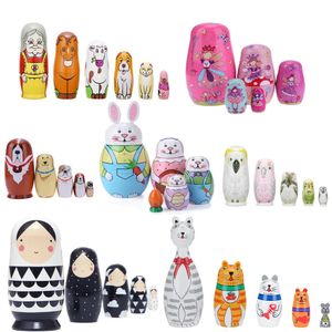 5-10pcs/Set Matryoshka Dolls Nesting Dolls Wooden Russian Babushka Hand Crafts Fun Children Kids Birthday Gifts Toys Dolls 240125