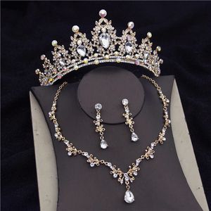 Hochwertige Mode Kristall Hochzeit Brautschmuck Sets Frauen Braut Tiara Kronen Ohrring Halskette Zubehör 240202