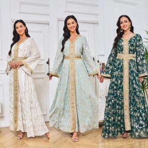 Abbigliamento etnico Medio Oriente Dubai Abito da sera Musulmano Abbronzante Moda Abito Applique Patchwork Maniche lunghe Eleganti abiti da festa arabi