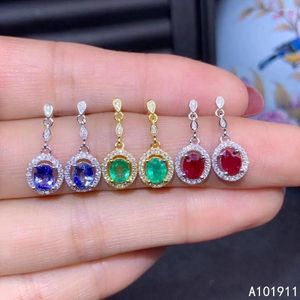 Studörhängen kjjeaxcmy fina smycken Natural Emerald Ruby Sapphire 925 Sterling Silver Women Ear Studs Support Test Luxury