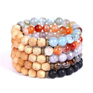 Perlen-Eisriss-Achat-Naturstein-Armband, ätherisches Öl, Diffusor, Holzperlen, Armbänder für Damen und Herren, Modeschmuck, Will And Sandy D Dhimk