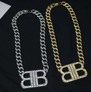 Jewelry Bb Earrings Heavy Industry Advanced Diamond Inlaid Cuban Chain Double Letter Pendant Necklace Fashion Personality Celebrity Wind Collar 01256