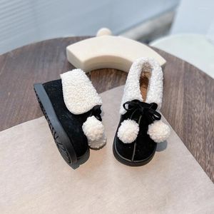 Botas estilo coreano crianças meninas neve 2024 inverno crianças bola de pele clássico moda meninos casual simples antiderrapante apartamentos