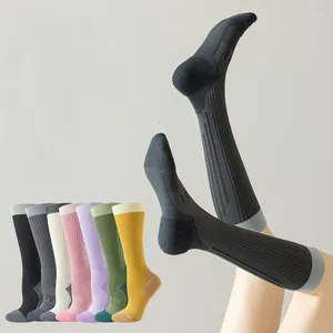 Спортивные носки с цветными блоками длиной до икры профессиональные компрессионные для женщин уличный бег фитнес скакалка
