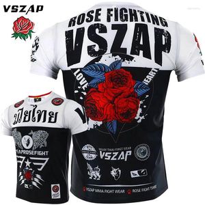 Men's T Shirts Vszap Rose Short Sleeve Quick Drying Clothes Workout Elastic T-shirt Muay Thai MMA Sports Fighting Boxing Casual Running