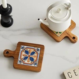 Tischsets Kreative Massivholzfliesen Topfmatte Anti-Verbrühungsplatte Retro-Tischsets Hochtemperaturbeständige Wohnkultur Küche