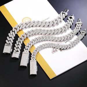 Hip-Hop-Halskette Iced Out kubanische Moissanit-Halsketten für Herren, mehrere Größen, 3 Reihen, 20 mm, kubanische Kette, Mode, Überzug aus Gold und Silber, Roségold, kubanische Moissanit-Gliederketten