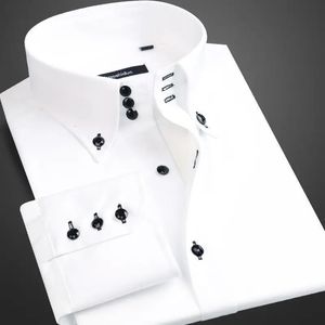 Mensklänningskjortor Spring och Autumn High Quality Long Sleeve Shirt Male Korean Slim Fit Business White Colared Overdimensionerad 240125