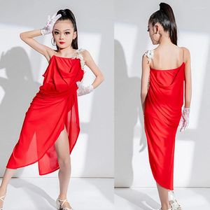 Scene Wear Summer Kids Samba Salsa Tango Chacha Latin Dance Dress Girls Red Prom Dancing Dresses Competition Dancewear SL8279