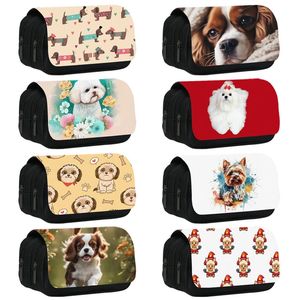 Cute Dog Pencil Case Bichon Frise Beagle Boston Terrier Dog Makeup Bag Cavalier King Charles Spaniel Dog Pencil Box Cosmetic Bag 240122