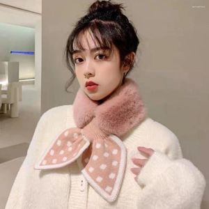 Scarves 2024 Korean Winter Faux Fur Scarf Women Soft Plush Women's Knitted Neck Collar Warmer Shawl Cross