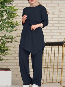 Ethnische Kleidung 2024 ZANZEA Mode Frauen Herbst Langarm Muslimischen Sets Casual Solide Abaya Städtischen Trainingsanzug Blusen Hosen Islamischen