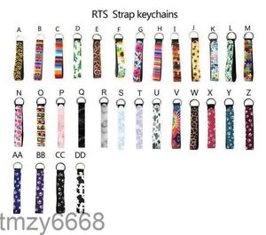 Neoprene Wristlet Keychain Printed Hand Wrist Lanyard Keyring Holder Flower Strip Leopard Key Ring Keychains Bag Pendent QU2D