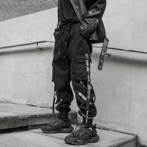 Стильные мужские брюки-карго Techwear, уличная одежда в стиле хип-хоп, мужские брюки-шаровары с лентами и карманами для бега, 240126