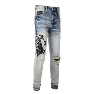 Amirs Designer Mens dżinsy fioletowe dżinsy High Street Hole Star Patch Męskie damskie damskie panele haftowe Haftowe Spodnie rozciągające spodnie spodnie 936348961