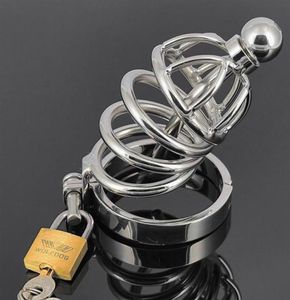 Stainless Steel Device Cock Cage With Penis Plug Urethral catheter Male Penis Ring Lock Virginity Restraint Belt SM Sex Toys2760655