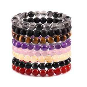 Beaded 8Mm Natural Stone Strands Bracelet Crystal Amethyst Turquoise Tiger Eye Bracelets For Women Men Fashion Jewelry Will And Sand Dhvgs