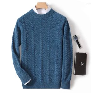 Suéteres masculinos de lã luxuosa tricotados com gola redonda, casaco grosso e quente da moda no outono e inverno.